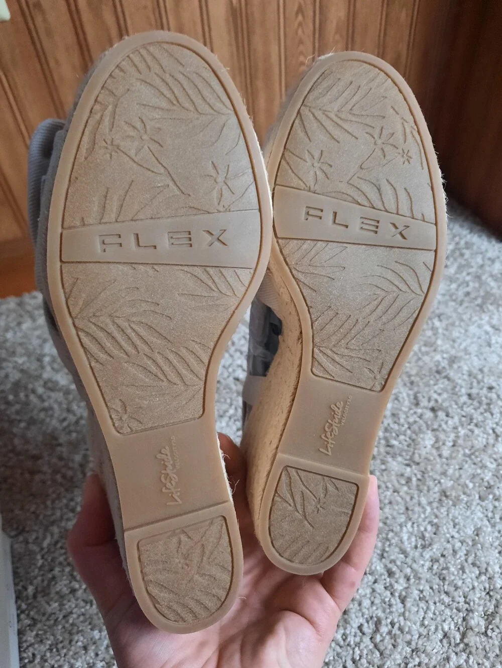 🛍 NIB Life Stride Tahlia Bone Canvas Ankle Strap Bow Espadrille Wedges Size 7